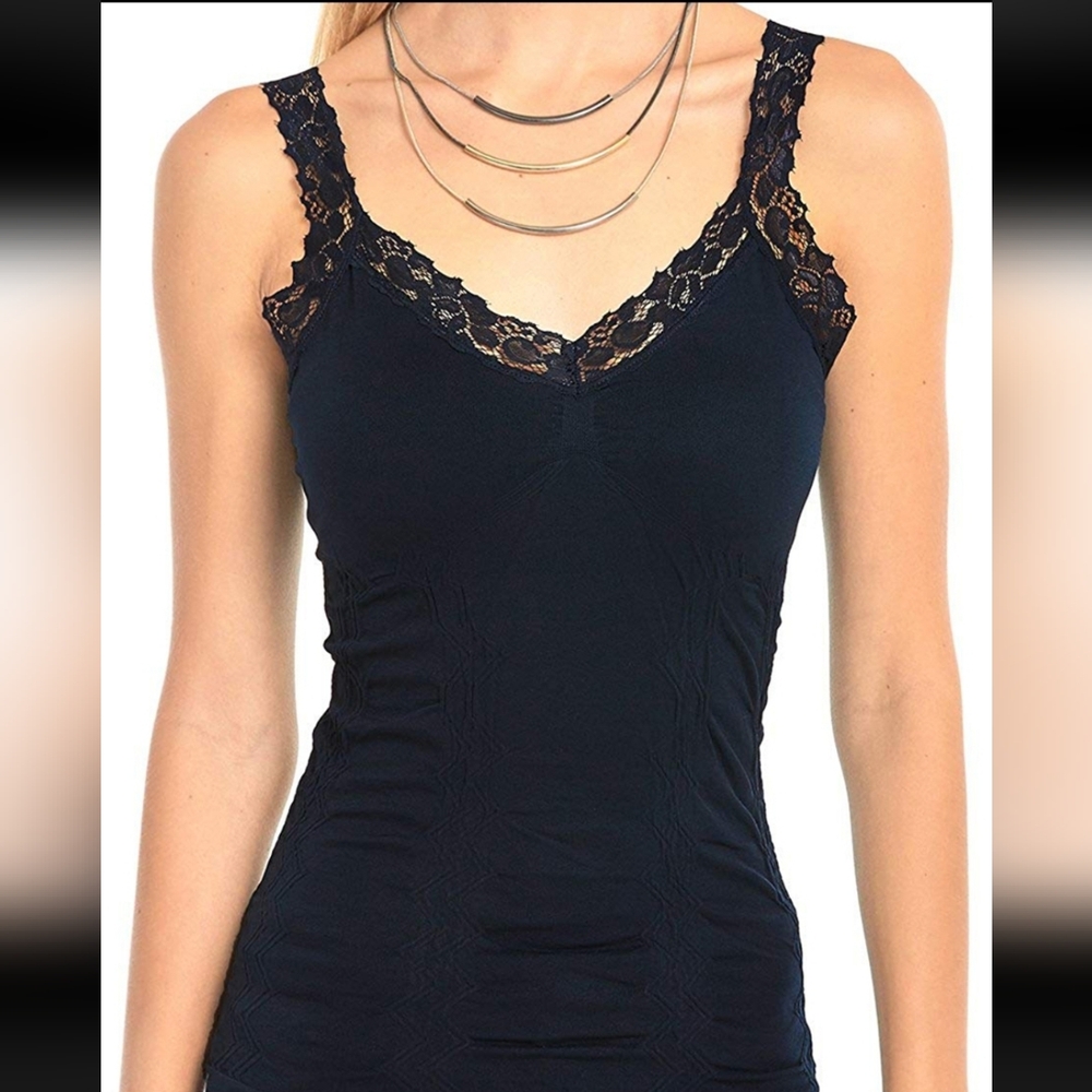 MOPAS black Womens camisole wrinkle fitted body Lace Straps ONE SIZE TWC306 NWT